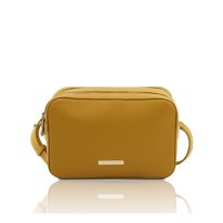 イタリア製シボ型押しレザー2コンパートメント・ショルダーバッグ TL BAG、マスタード