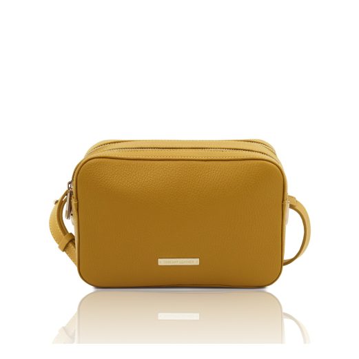 イタリア製シボ型押しレザー2コンパートメント・ショルダーバッグ TL BAG、マスタード