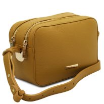 イタリア製シボ型押しレザー2コンパートメント・ショルダーバッグ TL BAG、マスタード、詳細1