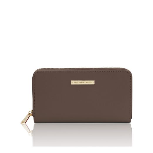 イタリア製スムースボックスレザーのレディース長財布 ILIZIA、ダークトープ