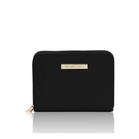 イタリア製スムースボックスレザーのラウンドタイプのミニ財布 LEDA、ブラック