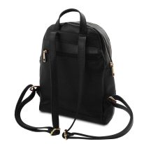 イタリア製シボ型押しレザーのフロントポケットリュック TL BAG、ブラック