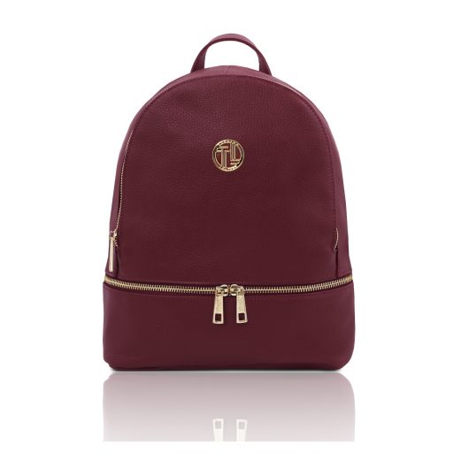 イタリア製シボ型押しレザーのフロントポケットリュック TL BAG、ボルドー