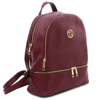 イタリア製シボ型押しレザーのフロントポケットリュック TL BAG、ボルドー