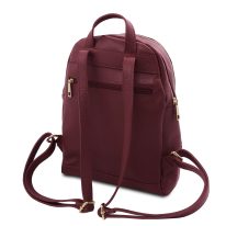 イタリア製シボ型押しレザーのフロントポケットリュック TL BAG、ボルドー
