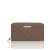 イタリア製キルティングレザーのレディース長財布 PENELOPE、トープ