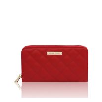 イタリア製キルティングレザーのレディース長財布 PENELOPE、ルージュ