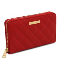 イタリア製キルティングレザーのレディース長財布 PENELOPE、ルージュ、詳細1