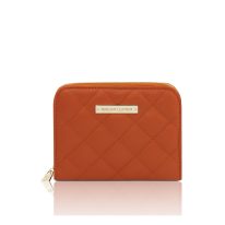 イタリア製キルティングレザーのラウンドジップ財布 TETI、オレンジ