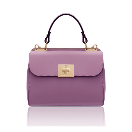 イタリア製スムースボックスレザー2WAYダブルフェイスのハンドバッグ ARMONIA、ライラック