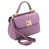 イタリア製スムースボックスレザー2WAYダブルフェイスのハンドバッグ ARMONIA、ライラック、詳細1