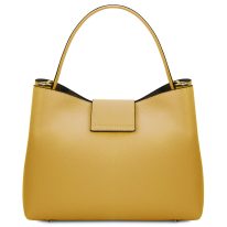 イタリア製シボ型押しレザーの2WAYショルダーバッグ CLIO、パステルイエロー、詳細1