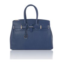 イタリア製シボ型押しレザーのエレガントなハンドバッグTL BAG、ダークブルー