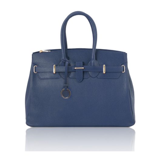 イタリア製シボ型押しレザーのエレガントなハンドバッグTL BAG、ダークブルー