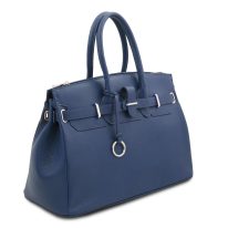 イタリア製シボ型押しレザーのエレガントなハンドバッグTL BAG、ダークブルー