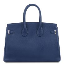 イタリア製シボ型押しレザーのエレガントなハンドバッグTL BAG、ダークブルー