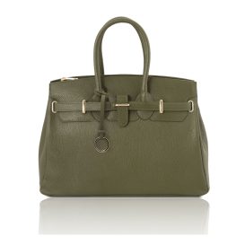 イタリア製 シボ型押しレザーのエレガントなハンドバッグTL BAG、フォレストグリーン