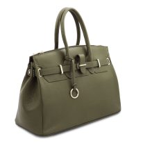 イタリア製 シボ型押しレザーのエレガントなハンドバッグTL BAG、フォレストグリーン