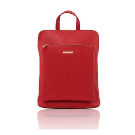 イタリア製シボ型押しレザー2WAYリュック・ショルダーバッグ TL BAG、ルージュ