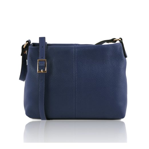 イタリア製シボ型押しレザーのショルダーバッグ TL BAG、ダークブルー