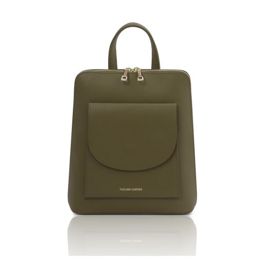 イタリア製シボ型押しレザー2WAYリュック＆ショルダーバッグ TL BAG、フォレストグリーン