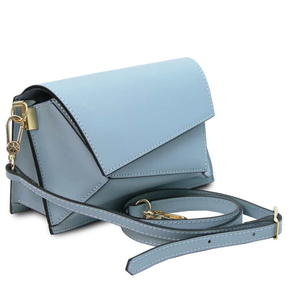 イタリア製スムースレザーショルダーバッグ TL BAG、ライトブルー