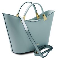 イタリア製スムースレザー2WAYハンドバッグ TL BAG、ライトブルー