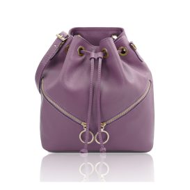 イタリア製シボ型押しソフトレザー2WAY巾着バッグ TL BAG、ライラック