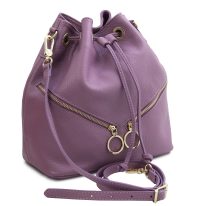 イタリア製シボ型押しソフトレザー2WAY巾着バッグ TL BAG、ライラック