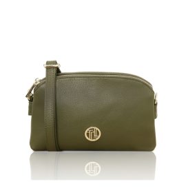 LILY イタリア製 2WAYレザーポシェット、フォレストグリーン