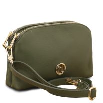 LILY イタリア製 2WAYレザーポシェット、フォレストグリーン