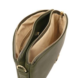LILY イタリア製 2WAYレザーポシェット、フォレストグリーン