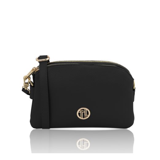 LILY イタリア製 2WAYレザーポシェット、ブラック