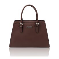 イタリア製 シボ型押しレザーの2WAYハンドバッグ TL BAG、コーヒー