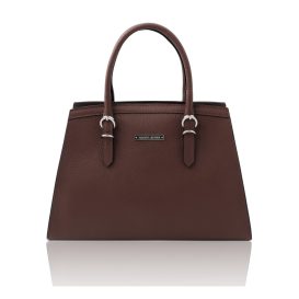 イタリア製 シボ型押しレザーの2WAYハンドバッグ TL BAG、コーヒー