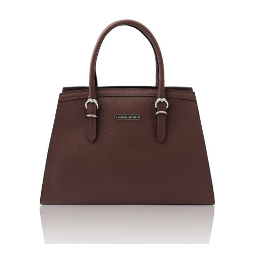 イタリア製 シボ型押しレザーの2WAYハンドバッグ TL BAG、コーヒー