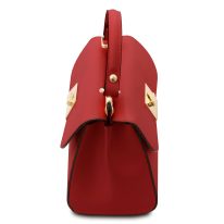 イタリア製スムースボックスレザー2WAYダブルフェイスのハンドバッグ ARMONIA、ルージュ