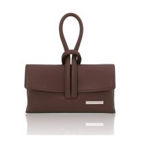 イタリア製シボ型押しレザーの2WAYクラッチ＆ショルダーバッグ TL BAG、コーヒー