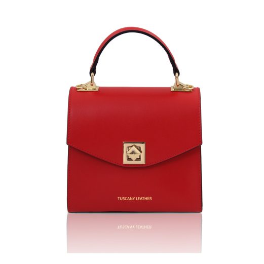 イタリア製スムースボックスレザー2WAYミニハンドバッグ TL BAG、ルージュ