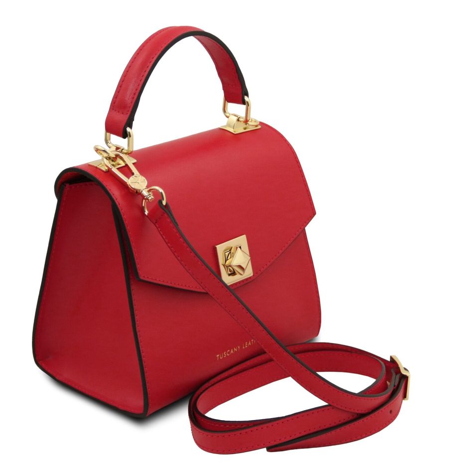 イタリア製スムースボックスレザー2WAYミニハンドバッグ TL BAG、ルージュ