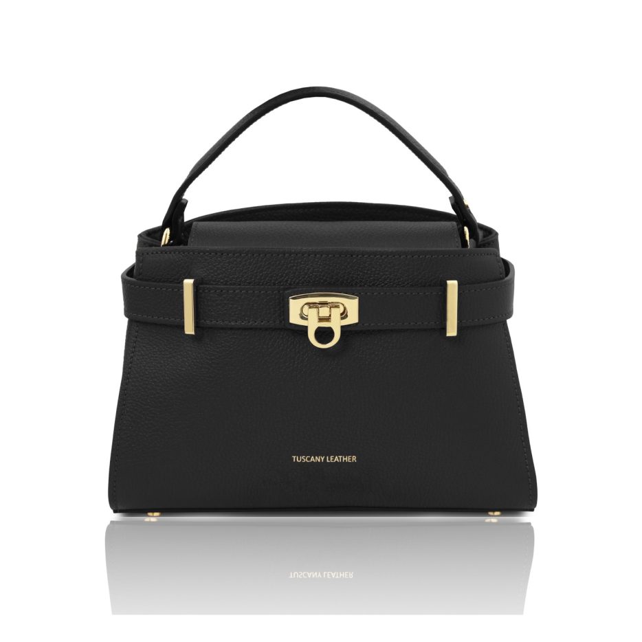 MAISY イタリア製レザー2WAYハンドバッグ、ブラック