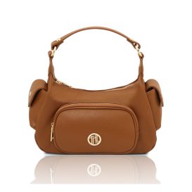 OLIVIA イタリア製レザー2WAYショルダーバッグ、コニャック