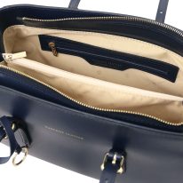 イタリア製スムースレザータッセルつきトートバッグTL BAG、ダークブルー、詳細2