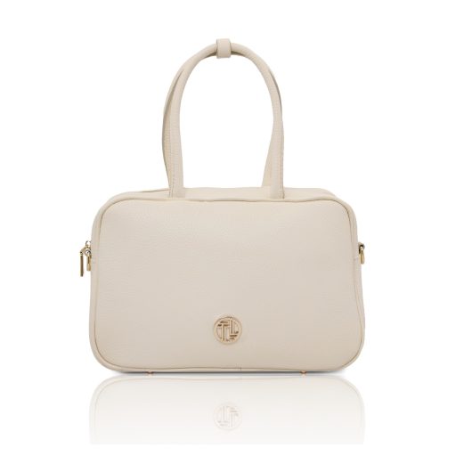VIVIAN イタリア製 2WAYレザーハンドバッグ、ベージュ