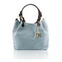 イタリア製イントレチャート編み込み風スウェードの2WAYトートバッグ TL KeyLuck、ライトブルー