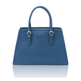 イタリア製シボ型押しレザーの2WAYハンドバッグ TL BAG、デニム