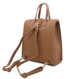 イタリア製シボ型押しレザー2WAYリュック＆ショルダーバッグ TL BAG、キャラメル