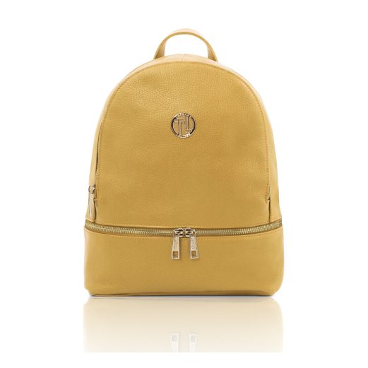 イタリア製シボ型押しレザーのフロントポケットリュック TL BAG、パステルイエロー