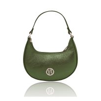 PIXIE イタリア製 2WAYメタリックレザー三日月バッグ、フォレストグリーン