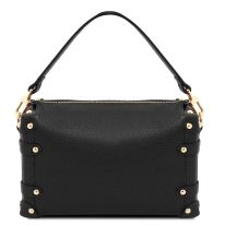 イタリア製PRALINE シボ型押しレザー2WAYハンドバッグ、ブラック